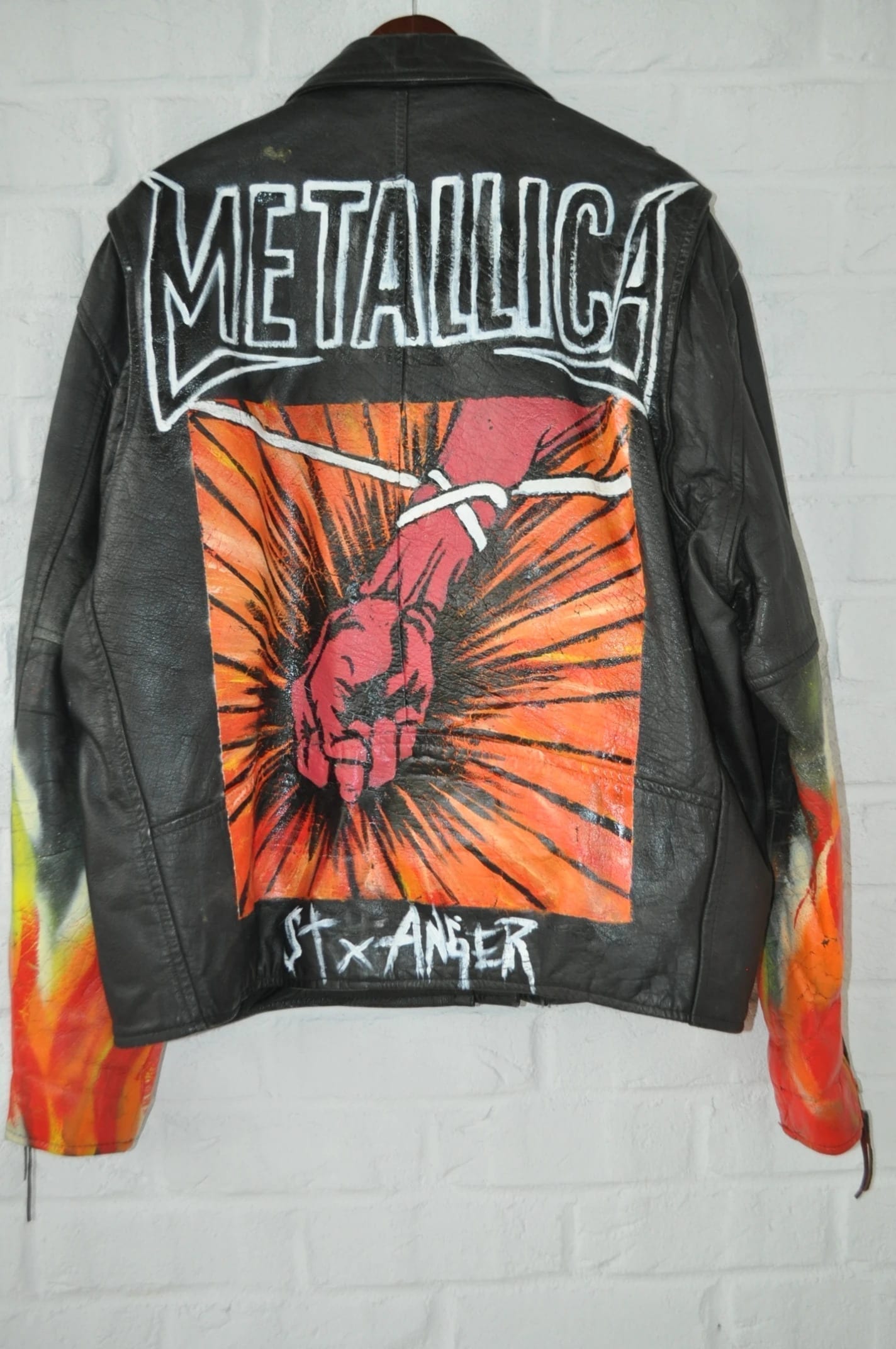 Metallica 80s Moto Painted Leather Jacket - Jackets Maker