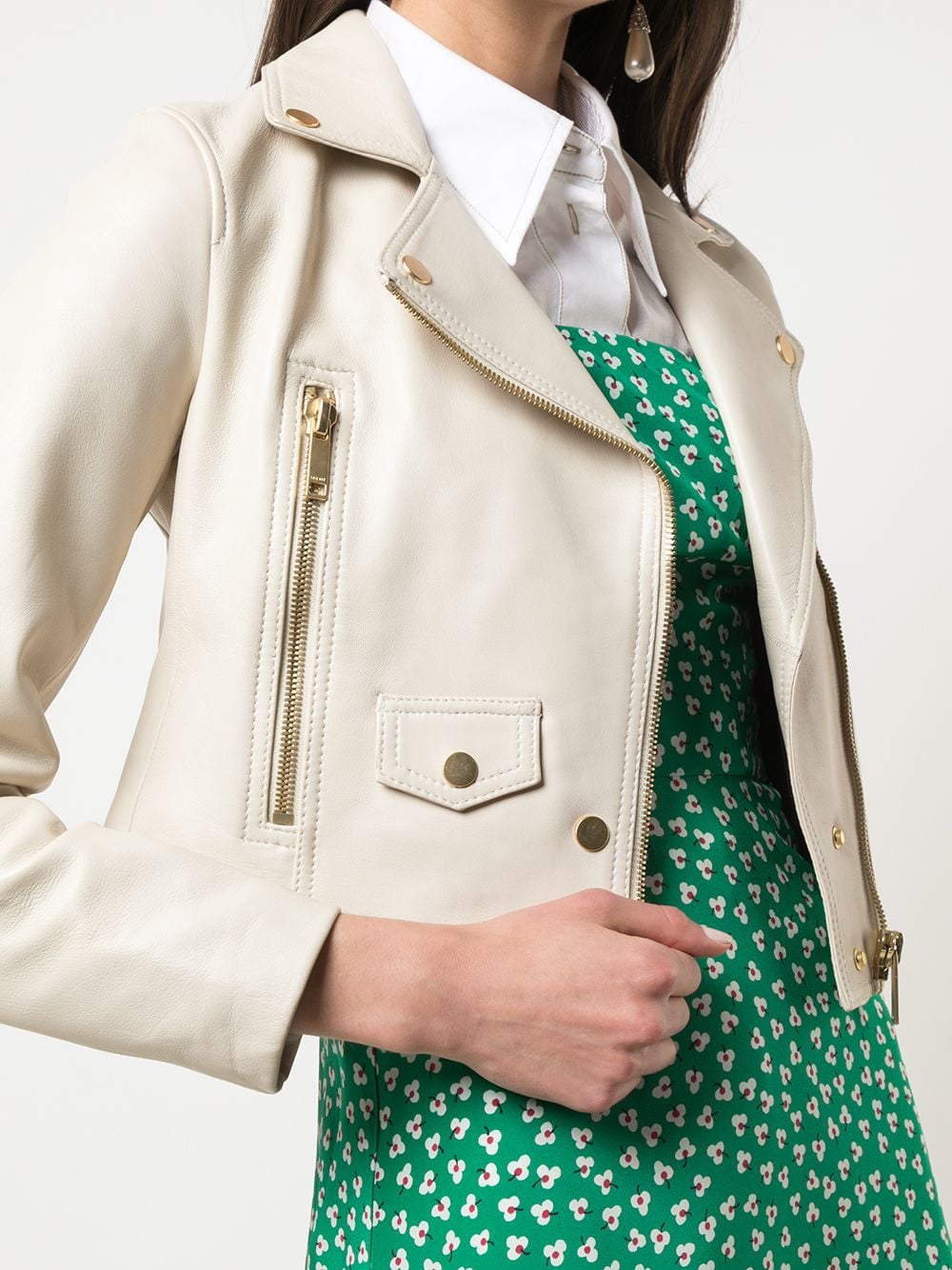 Cropped Leather Jacket White Images