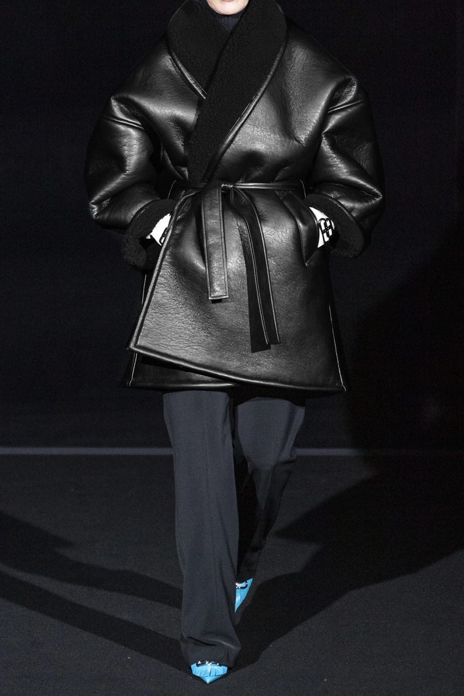 shearling trimmed leather coat