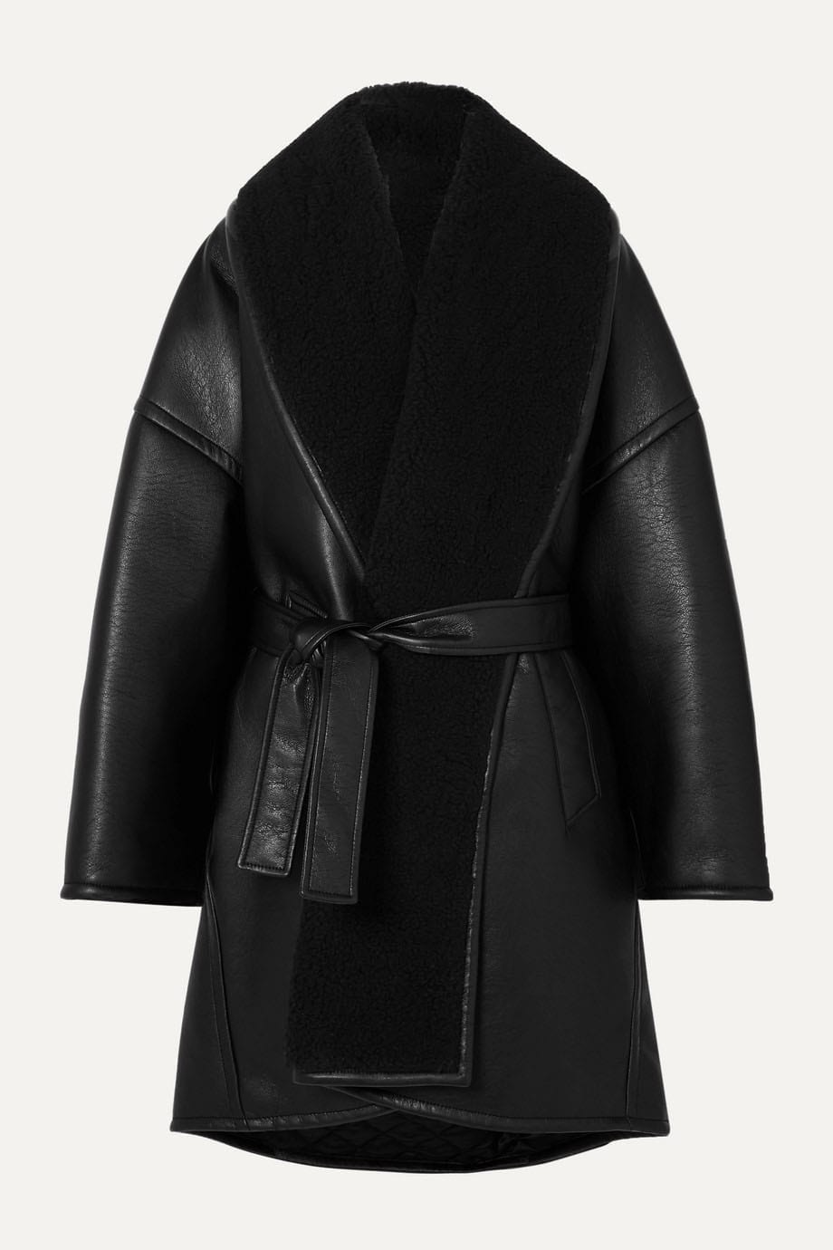 shearling trimmed leather coat