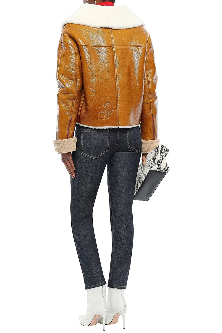 shearling trimmed leather coat