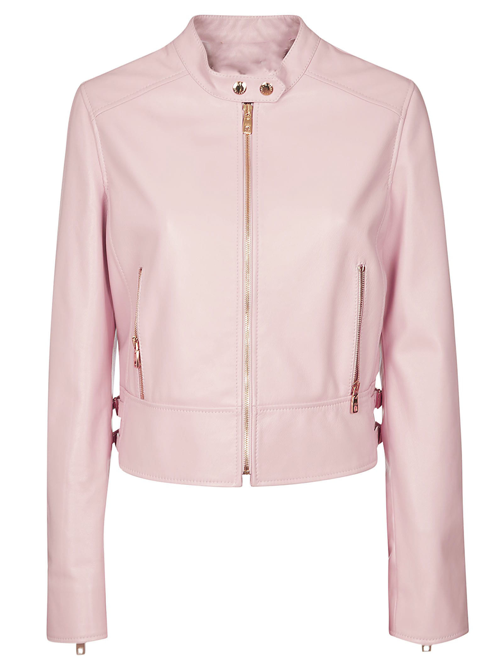 pink leather biker jacket