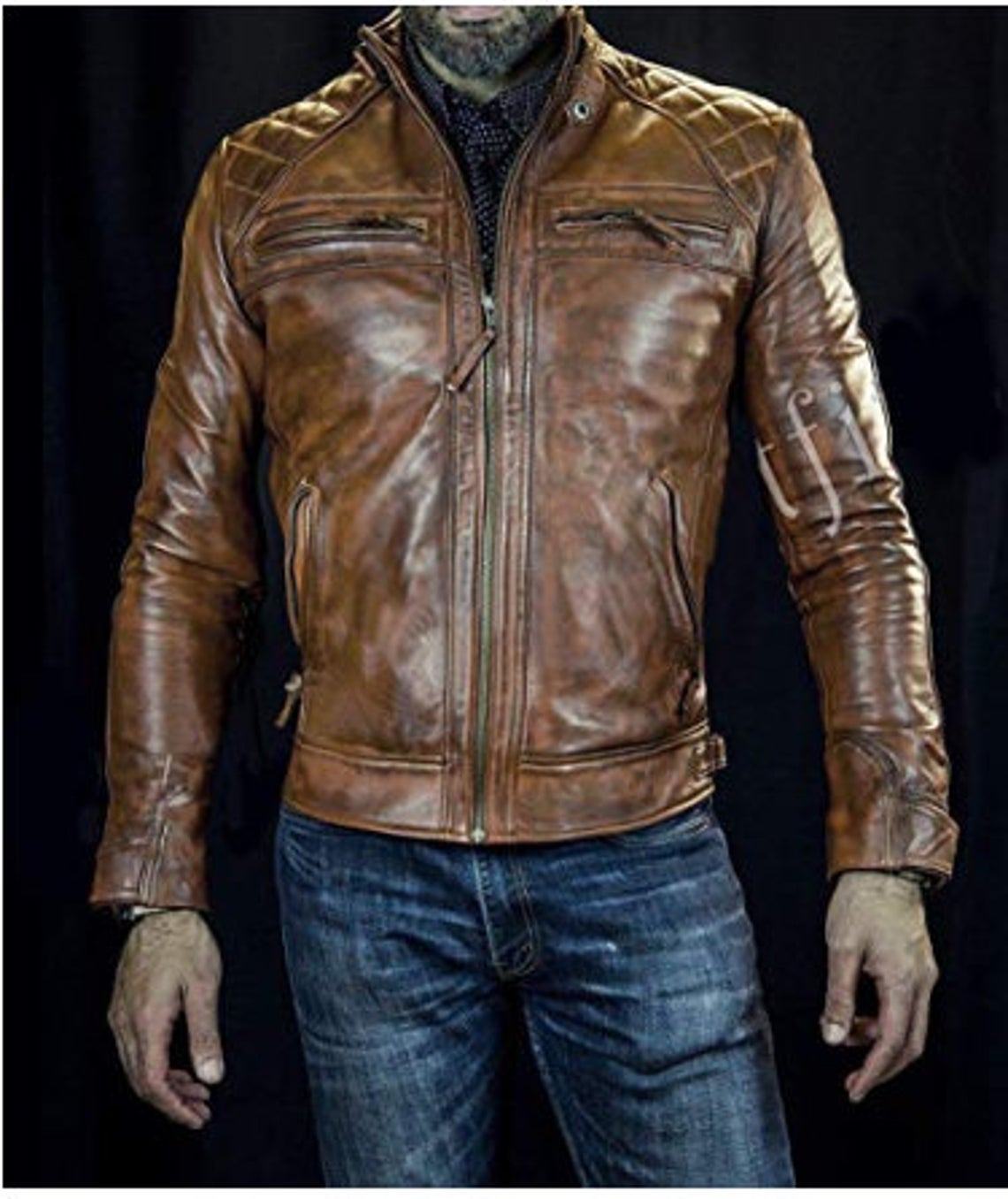 Brown Cafe  Racer  Leather Tiger Biker Jacket  Jackets  Maker