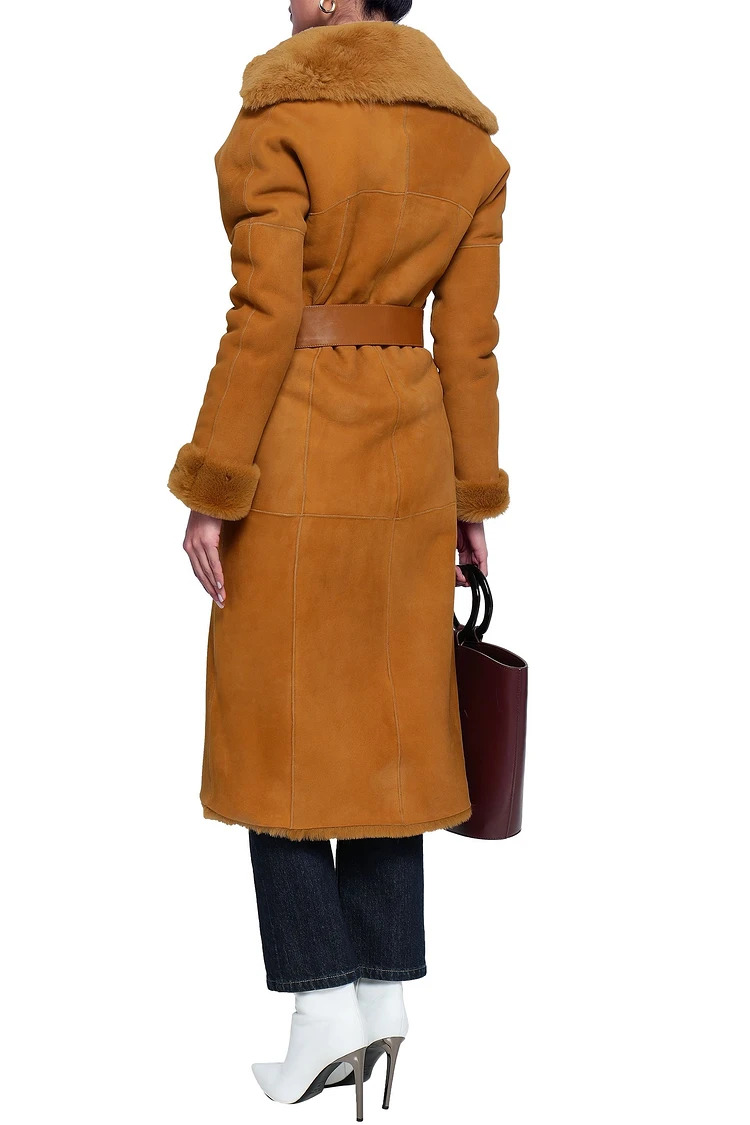 shearling trimmed leather coat