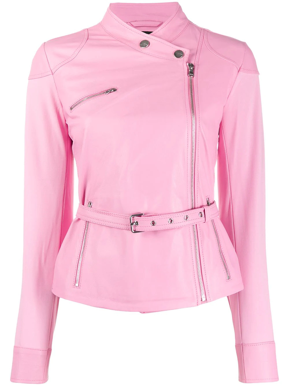 pink belted jacket