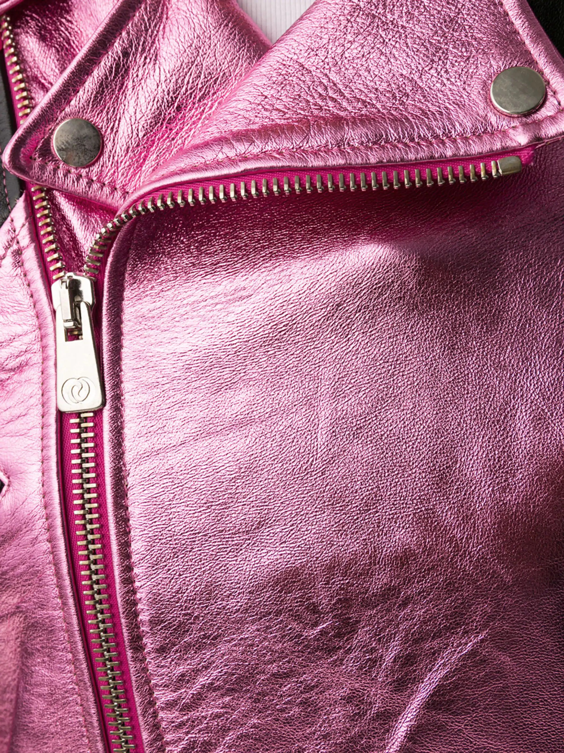 Pink Leather Metallic Biker Jacket - Jackets Maker