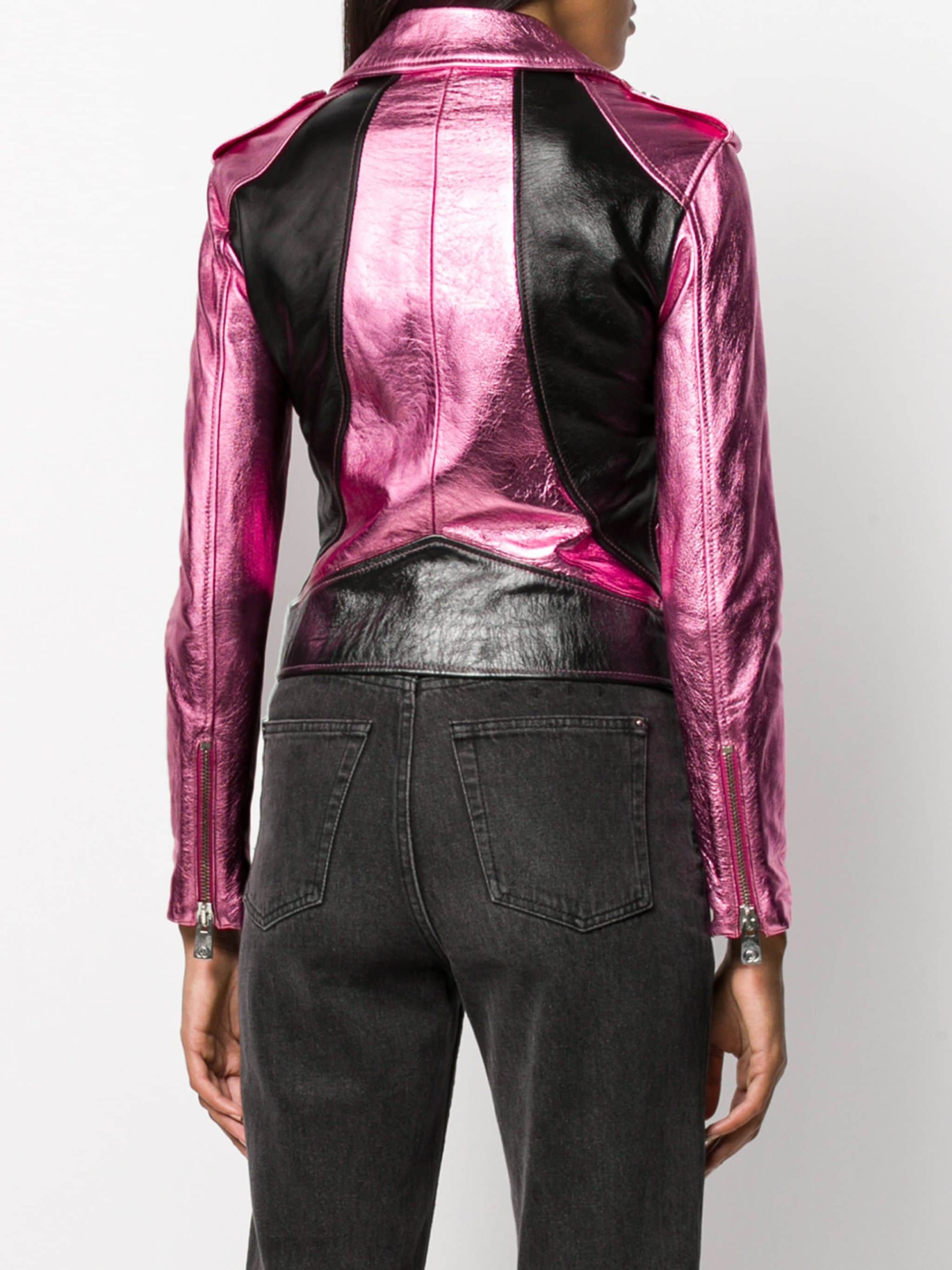 Ladies Pink Sheepskin Leather Motorcycle Jacket Scuba Style