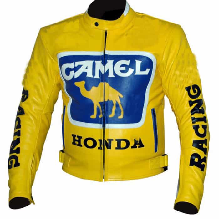 Custom Menâs Yellow Honda Camel Racing Motorcycle Leather Jacket - Jackets Maker