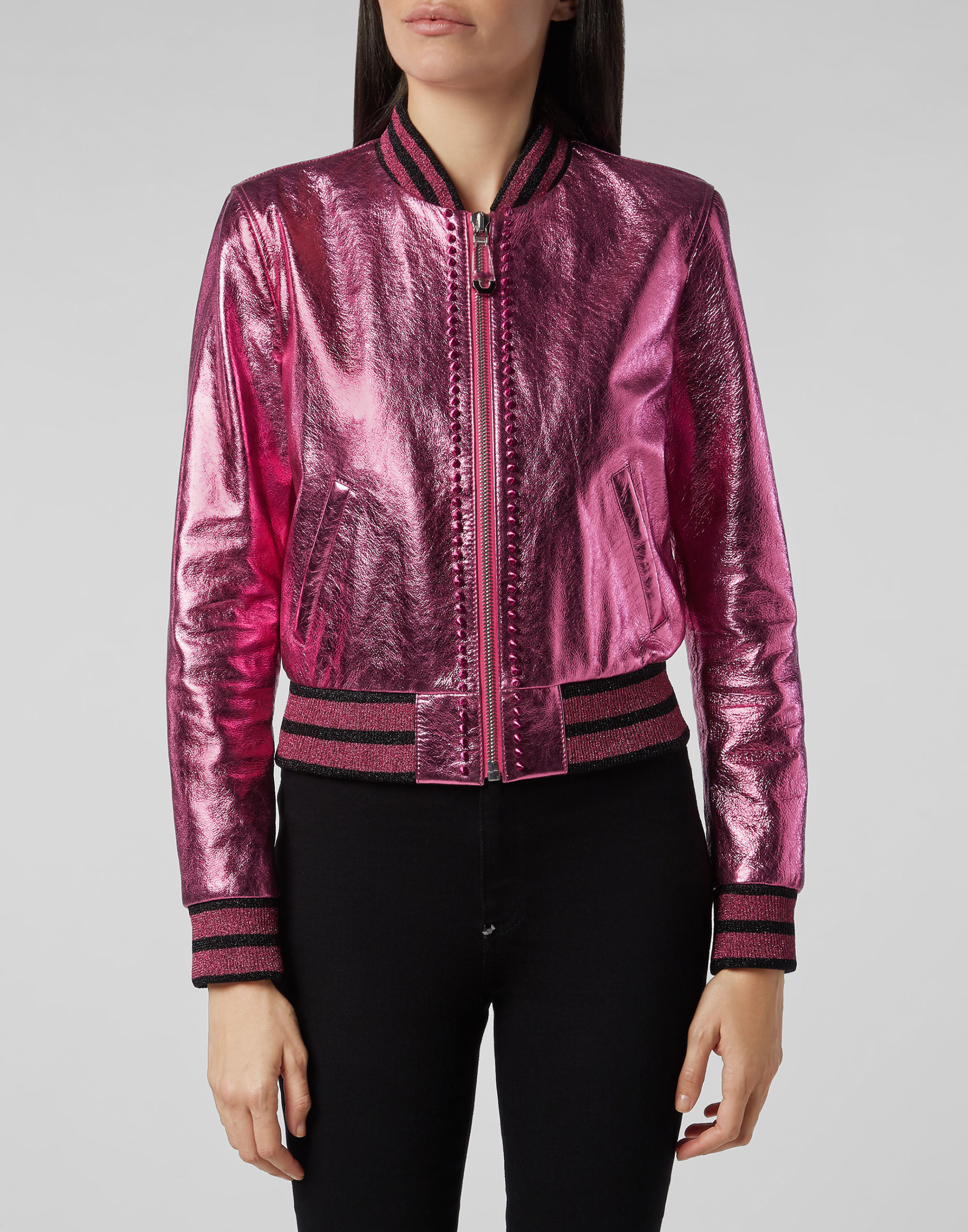 pink and red bomber jacket