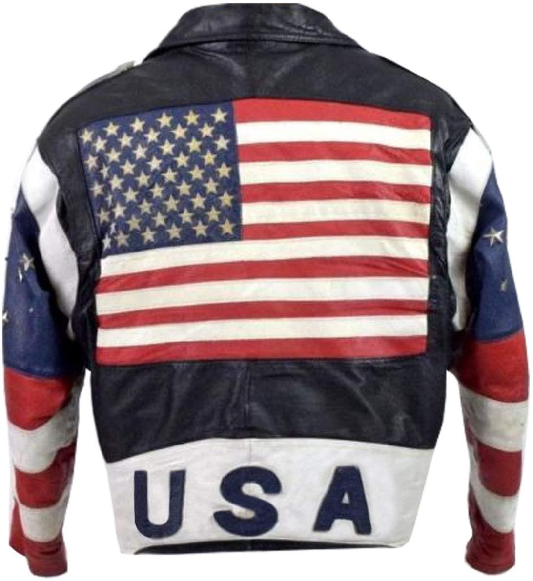 Vintage 80s USA Flag Brando Stars Studded Bomber Leather Jacket