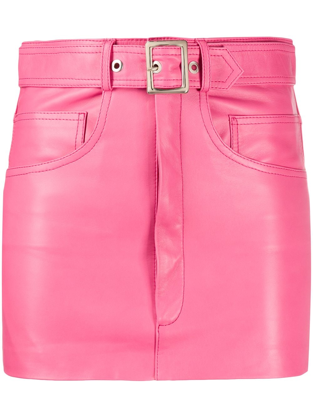 pink leather skirt with belt