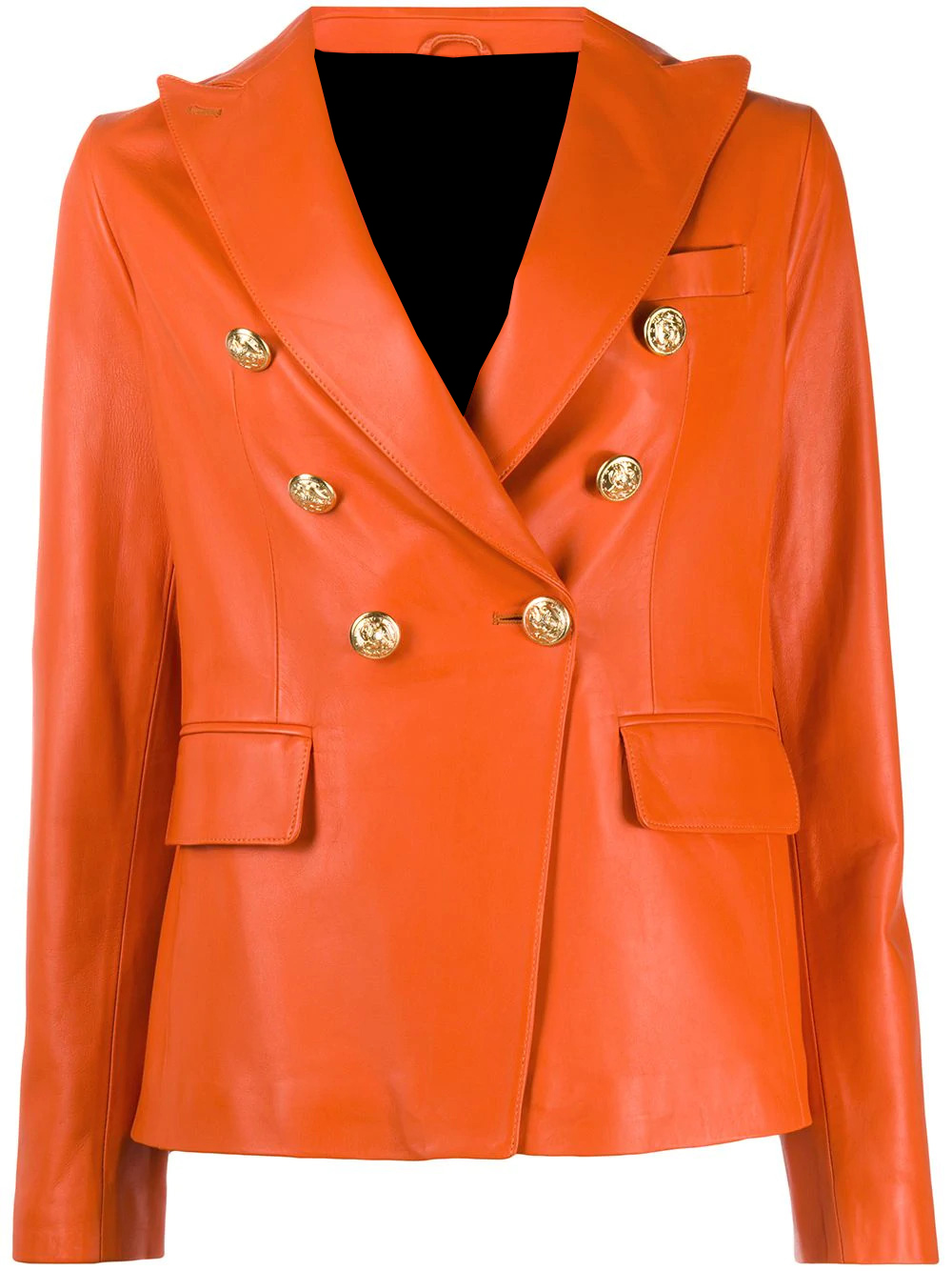 Orange Lambskin Leather Double Breasted Jacket - Jackets Maker