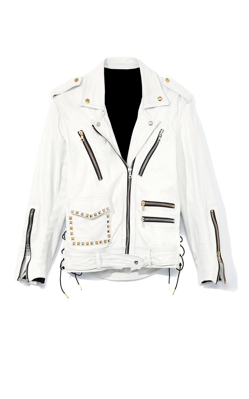 painted white leather jacket