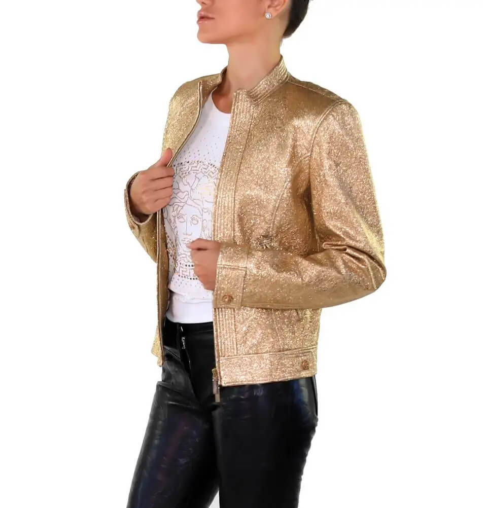 womens gold leather jacket