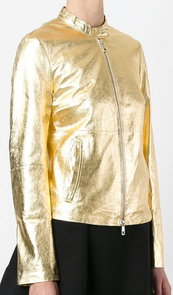 womens gold leather jacket
