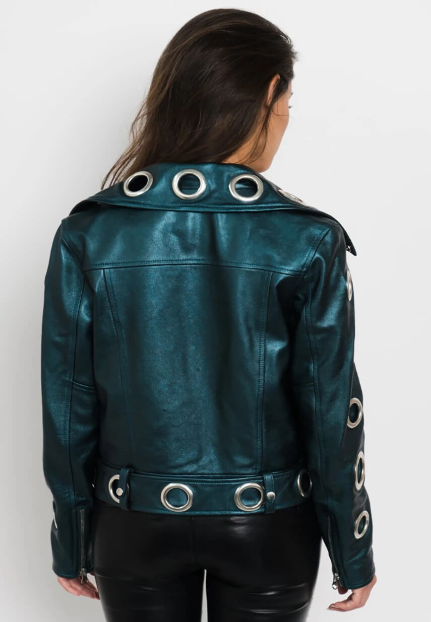 sea green leather jacket