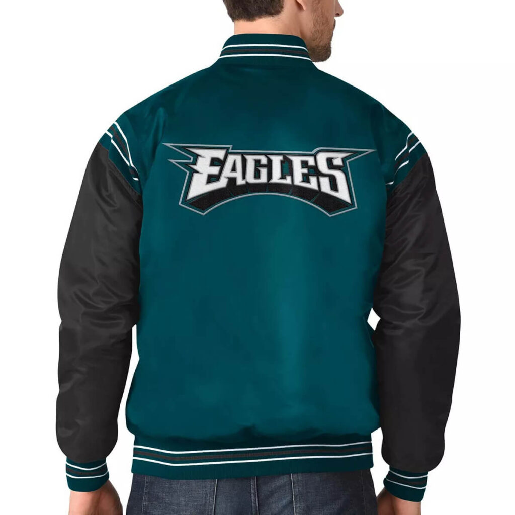 Philadelphia Eagles Midnight Green and Black Satin Varsity Jacket - Jackets Maker