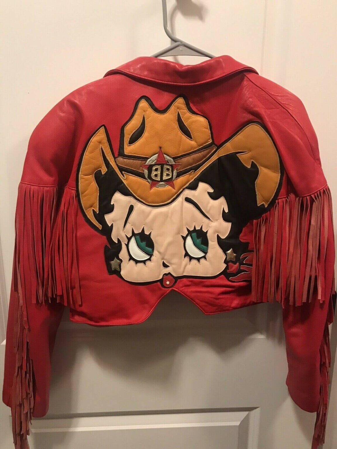 Red Betty Boop Vintage Fringe Biker Leather Jacket - Jackets Maker