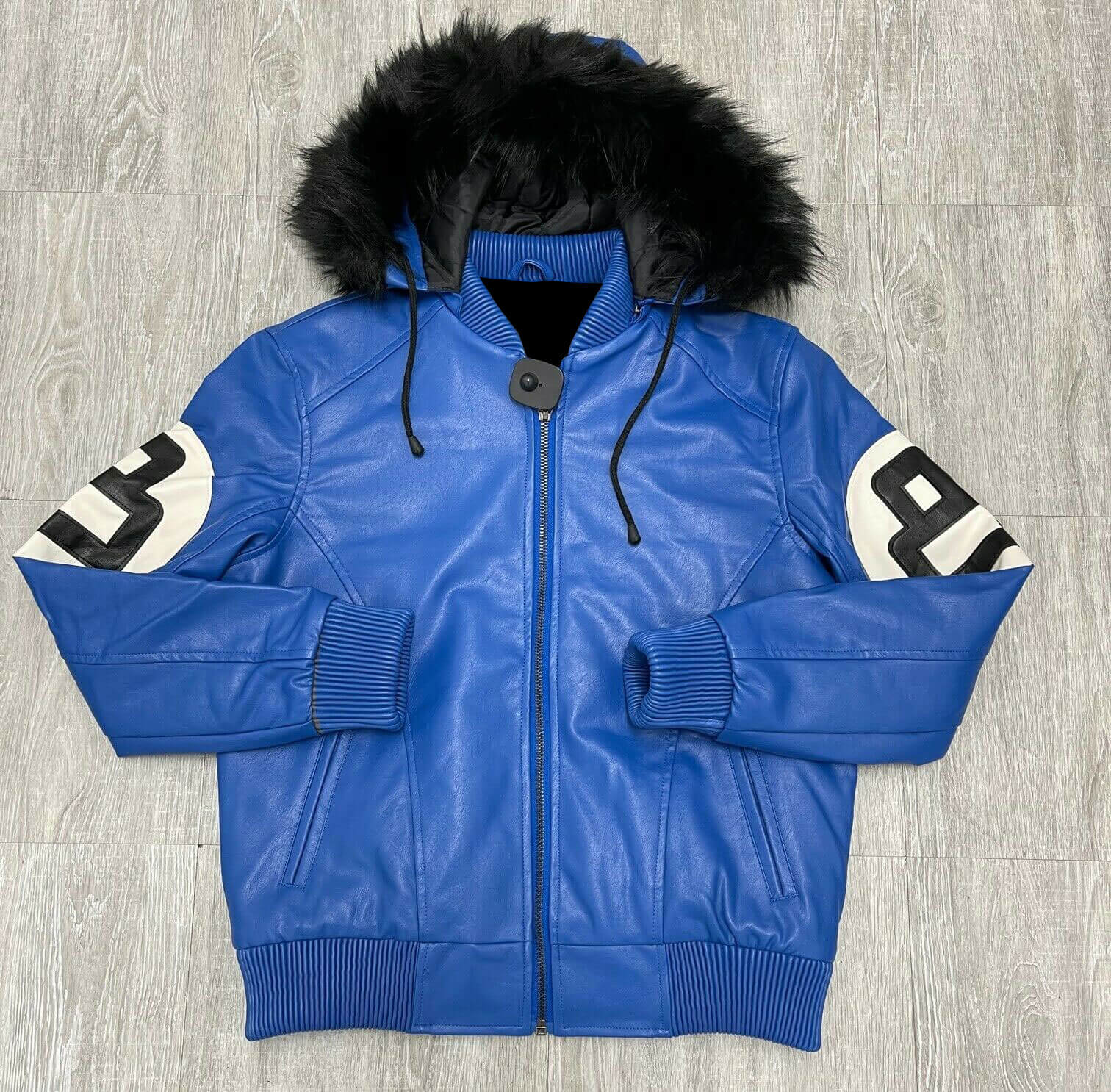 Royal Blue 8 Ball Robert Phillipe Jacket with Fur Hood - Jackets Maker