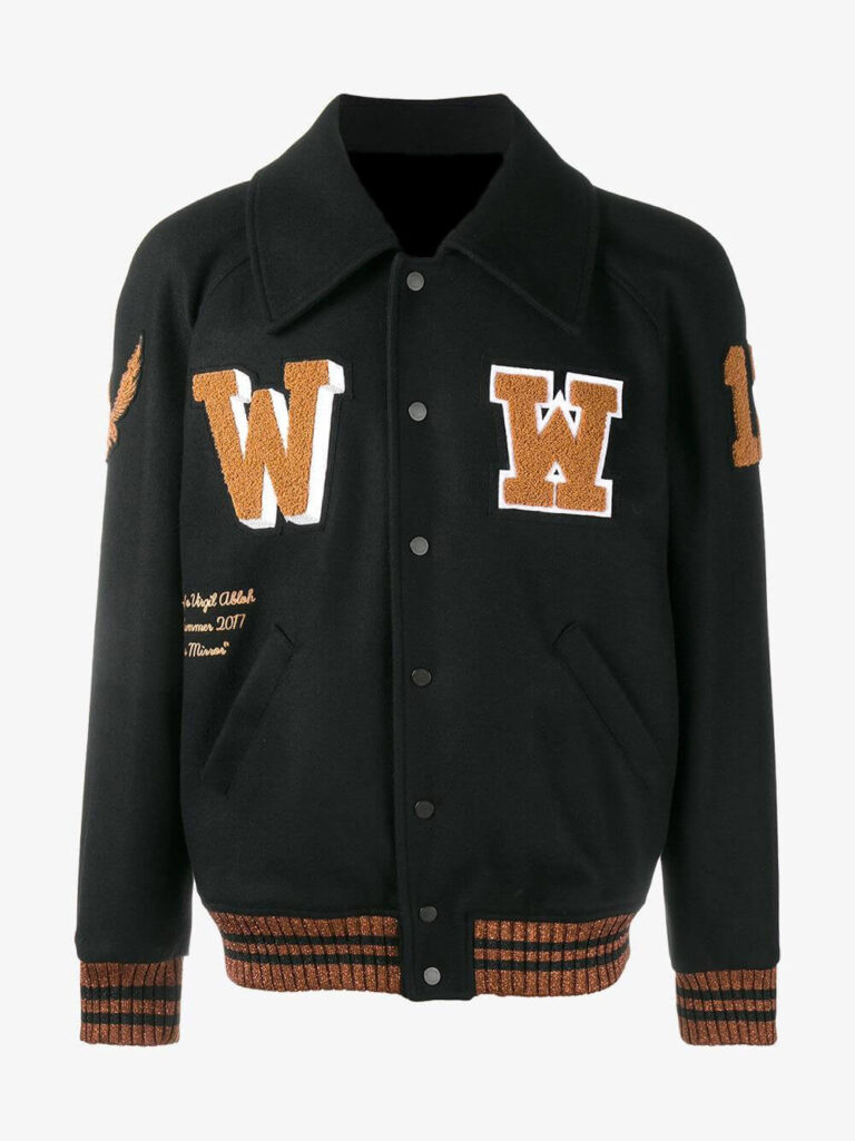 Black Patch Detail Varsity Letterman Jacket - Jackets Maker