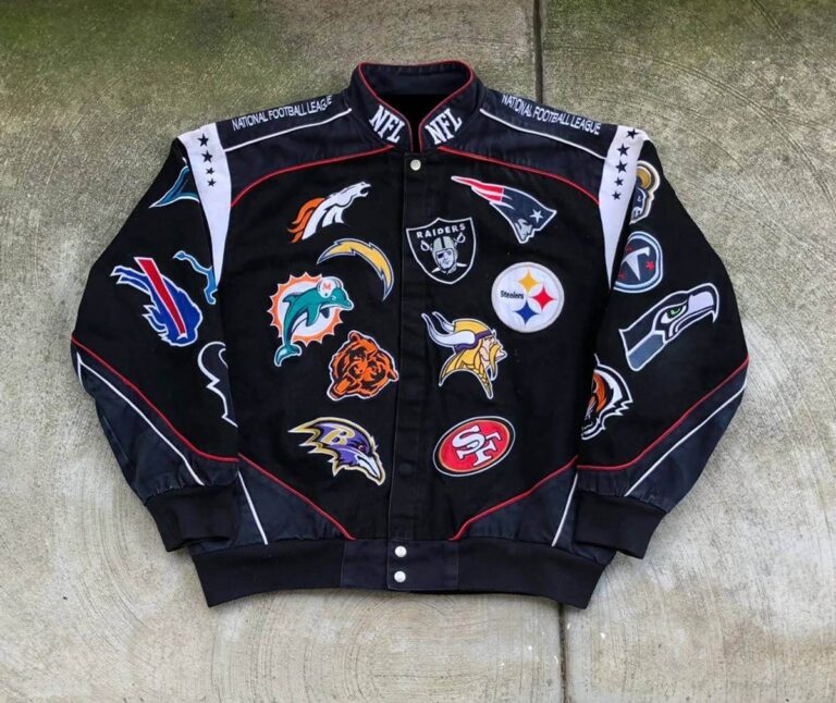 Black Vintage NFL Football Every Team Jacket - Jackets Maker